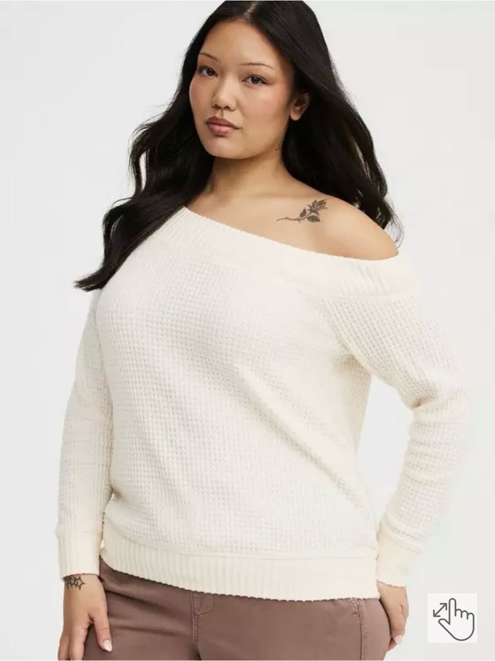 Torrid Off-Shoulder Waffle Cozy Knit Sweater in Cream size 1X